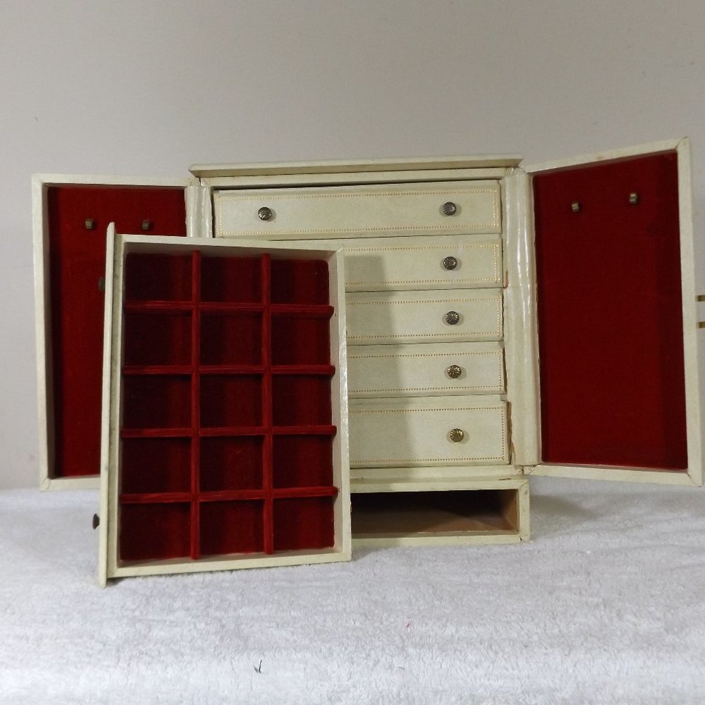 50s/60s Extra Large Jewelry Box Trunk With Six Tiers